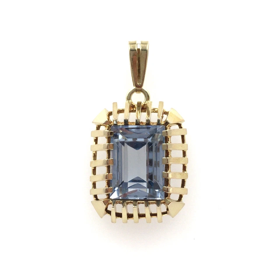 8kt Gold Anhänger hellblauer Spinell Smaragd Schlif 333 Gelbgold Schmuck 3.1cm - Bild 3 von 4