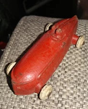 VINTAGE SUN RUBBER COMPANY Red Racing Car BARBERTON OHIO 1930's 4.5" Race Car
