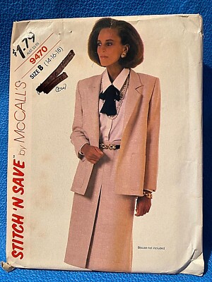 McCalls Sewing Pattern 1980s Jacket and Skirt Size 14-16-18 Cut 9470