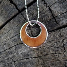 Koa Wood Hawaiian Jewelry Scroll Silver Rhodium Plated Brass Pendant BRP1006
