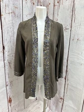 Linda Lundstrom Olive Green Sequin Trim Silk Jacket Size 8 TCC