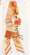Colorful Equestrian-Themed Silk Scarf - Orange