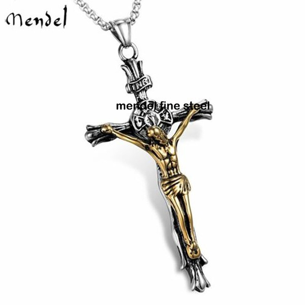Alternate view of Mendel Large Big Mens Gold Plated Catholic Jesus Crucifix Cross Necklace Pendant