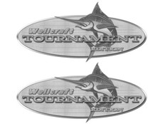2 Wellcraft Tournament Boat Metal Look Vinyl Stickers 9"x4"