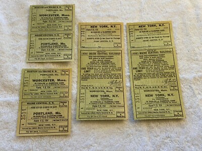 Vtg Maine Central RR, Boston & Maine, Portland, NY, Worcester, MA Tickets @ 1940