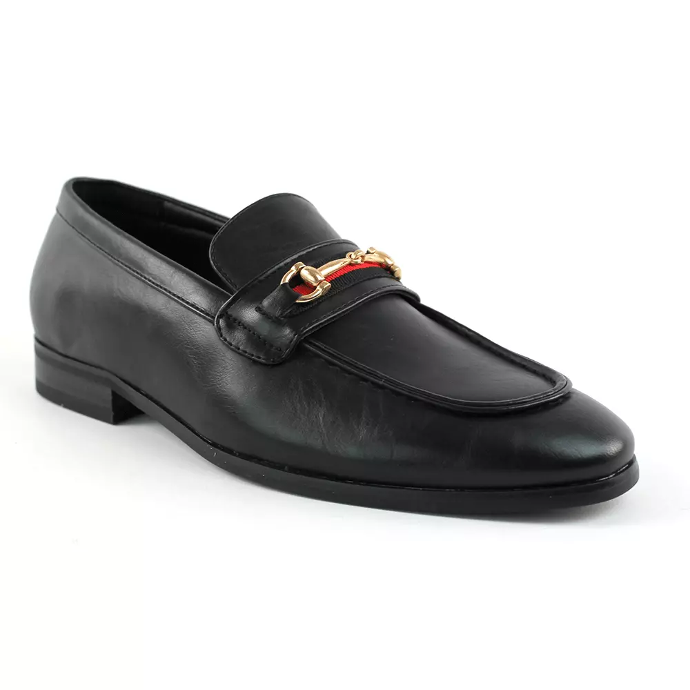 Zapatos de vestir de cuero negro para hombre mocasines sin cordones con dorada formal