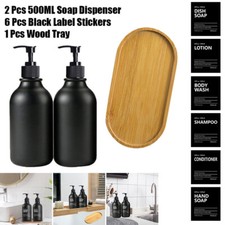 2Pcs 500ml Soap Dispenser Hand Pump Lotion Bottles With Wooden Tray  6 Labels