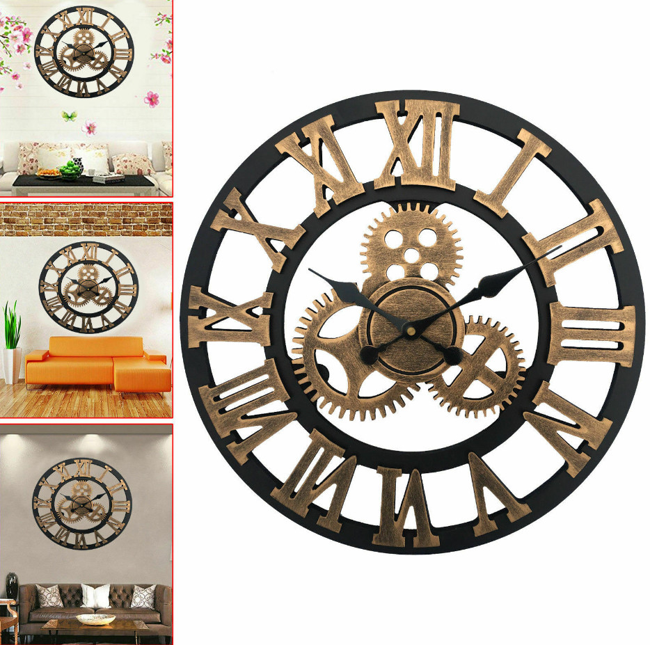 60cm Extra Large Roman Numerals Skeleton Wall Clock Giant Big Open Face ...