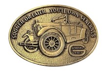 Vtg Belt Buckle General Tire Sooner Or Later Solid Brass 1970s USA Made