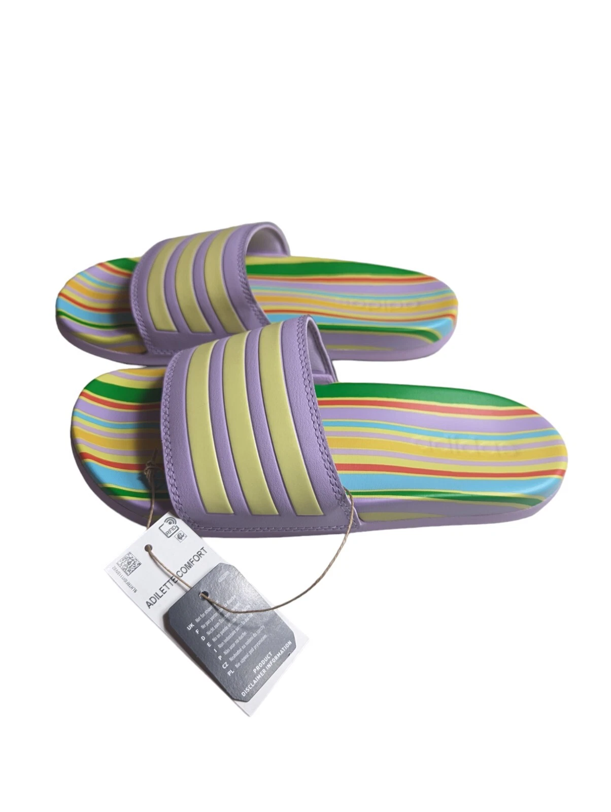 Sandali Adidas Adilette Comfort Slides HO3625 a righe donna taglia 10 nuovi