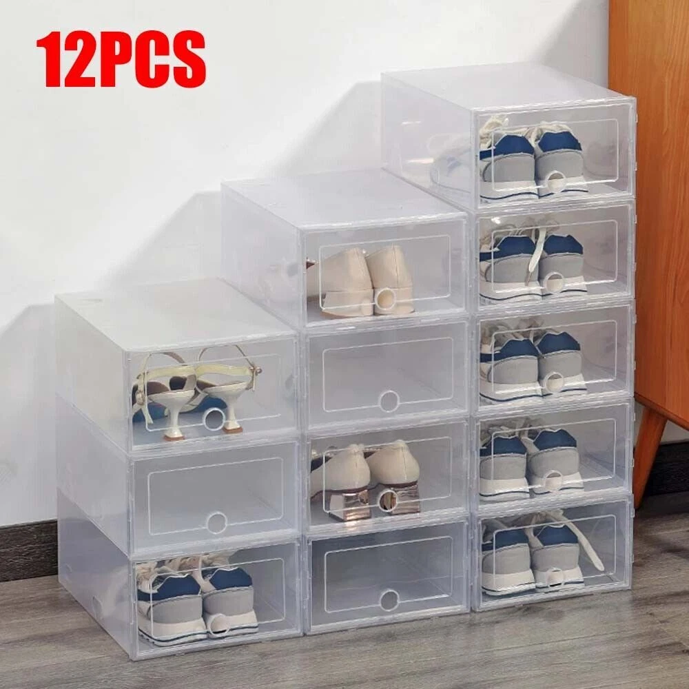 6 12x Pack Plastic Shoe Storage Boxes Drawer Clear Organiser