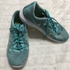 Nike Flex Running Shoes 820287-300 Girls Sz. 7 Youth 7Y Blue Yellow EUC CLEAN