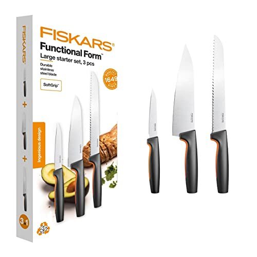 Fiskars Set di coltelli da cucina, 3 pezzi, Functional Form, Inclusi Coltello da