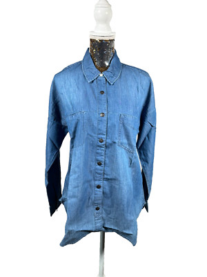 Aniston Casual FM Jeansbluse Größe 42 Damen Blau Jeans Langarm Kragen Neu