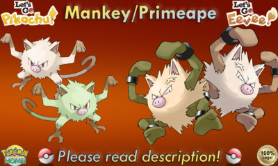  Shiny/Non-shiny Mankey/Primeape 6IV XL Let's Go Pikachu/Eevee HOME ( Legal)