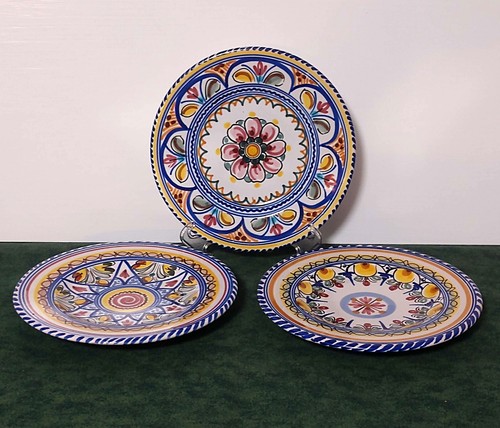 Set of 3 De La Cal Barreira Puente #34 Spain Art Pottery Plates / Wall Decor 7"