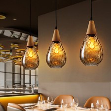 Glass Pendant Light Kitchen Lamp Wood Modern Ceiling Lights Bar Pendant Lighting
