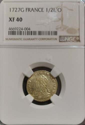 1727 G FRANCE 1/2 Louis D'or GOLD Coin Poitiers Mint Slabbed NGC XF40 FULL GRADE - Afbeelding 1 van 4