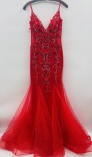 Jovani Womens Size 2 Style 05839 Plunging Neck Mermaid Prom Dress in Red 598