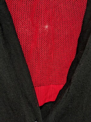 Costume National Black and Red Knit Sheer Button Up Cardigan - M