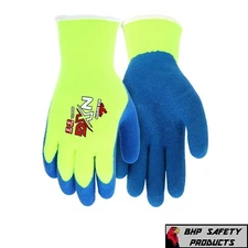 MCR Safety NXG Hi-Vis Insulated Winter Work Gloves Latex Dipped Palm Blue/Yellow