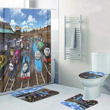 Rare Trains Friends Print Shower Curtain Bath Mat Toilet Lid Cover Mat