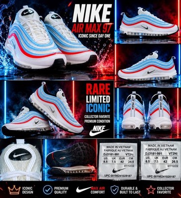 Nike Air Max 97 USA White Blue Red Men s Size 8.5 Sneakers DJ3181-991