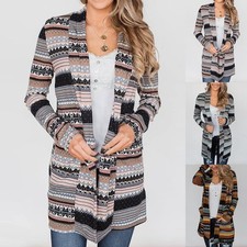 Women Long Sleeve Printed Open Front Up Cardigan Blouse Ladies Casual Loose Tops