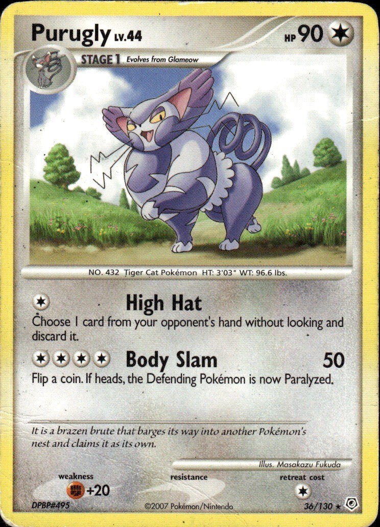 Purugly Rare Diamond and Pearl 36/130 Colorless Normal Pokemon Card