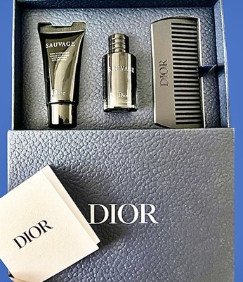 Dior Sauvage Men s Gift Set 3 Pc In Pebbled Box Travel Size Face/Cologne/comb