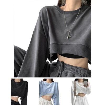 Damen Einfarbig Hoodies Kausal Koreanisch Lose Rundhals Täglich Mode Neu