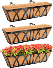 3 Pack 24 Inch Metal Railing Planter Window Box with Coco Liner- Adjustable Wind