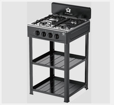 Fornello da Campeggio Con 2 Ripiani a Gas 4 Fuochi Cucinotto Con Supporto Nero