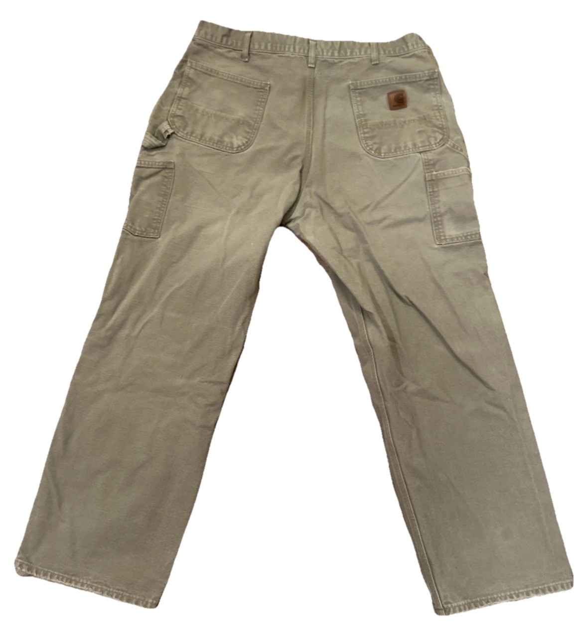 Carhartt Mens Beige Distressed Carpenter Work Pants 38x32 Cotton Zip B11 DES