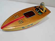 RACEING SPEED BOAT- BATTERY OP-ALL TIN- TESTED WORKS-JAPAN-VG COND- 11" LONG