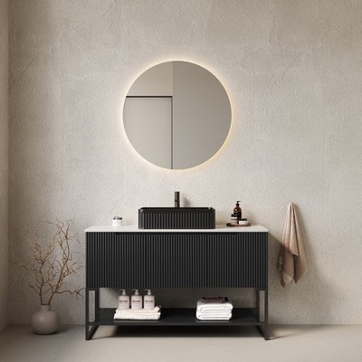 48'' Bathroom Vanity Sink Cabinet with Sintered Stone Top Black White