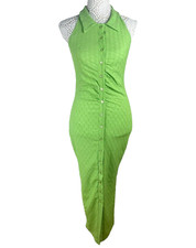 Button Front Halter Neck Midi Dress Women's UK Size 8 Lime Green Sleeveless