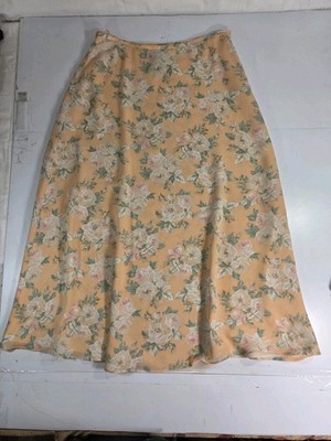 Lauren Ralph Lauren Maxi Silk Floral Skirt Peach Sz 10P Cottagecore Prairie 