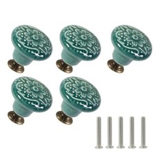 Ceramic Knobs Pack Flower Drawer Pulls Vintage Cabinet Knobs - Antique 20 Green