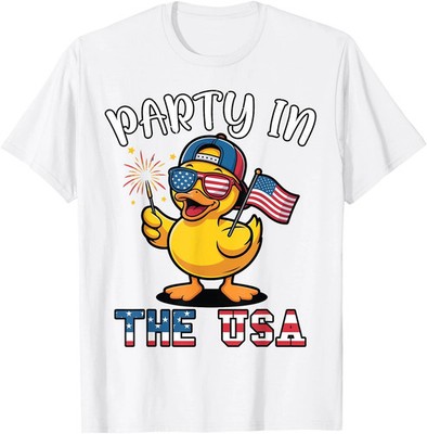 Patriotic Party In The USA 4th July Funny Duck Boy Toddler T-Shirt White