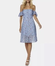 Dress Floral Strapless Midi Milkmaid Size 2 AVEC LES FILLES Joyce Light Blue