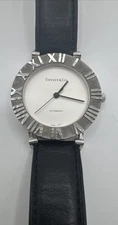 Tiffany & Co Atlas Large Sterling Silver Round Mechanical Watch