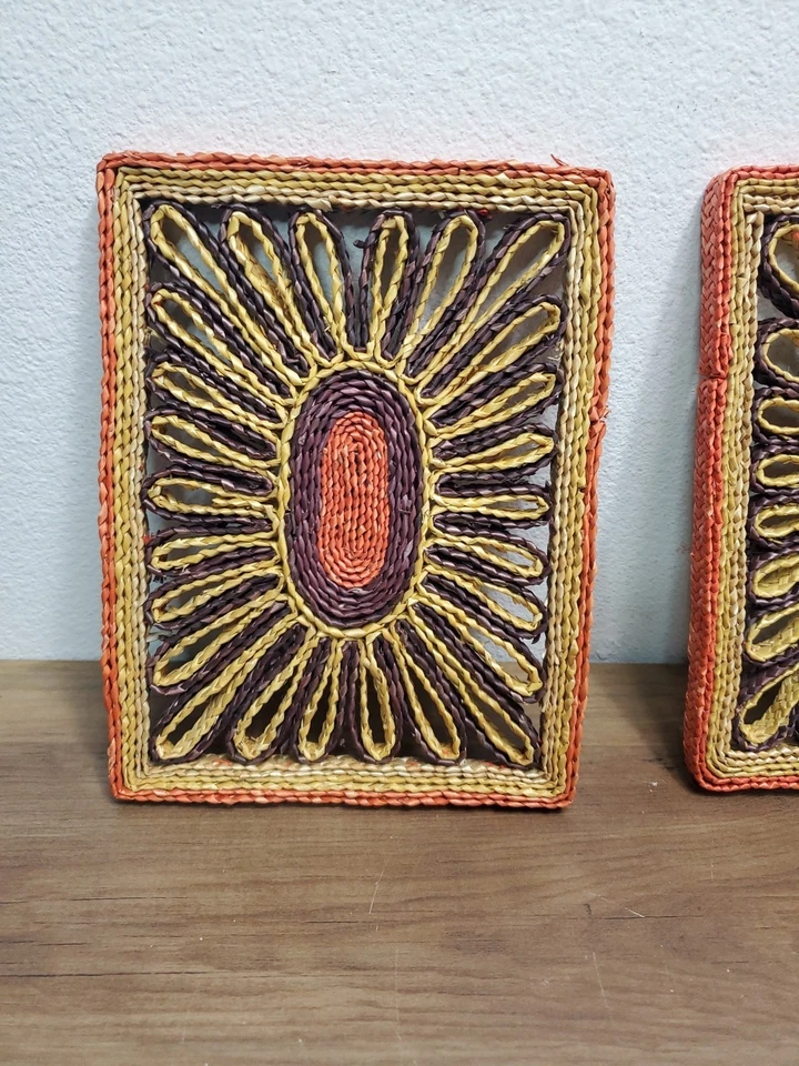 2 Vintage Wicker Trivet RECTANGLE Hot Pad Pot Holder Rattan Raffia Boho Shabby - Image 2 of 4
