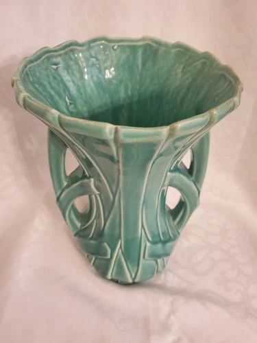 mccoy pottery turquiose strap vase