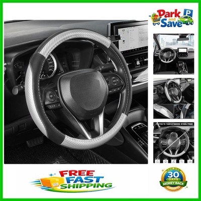 Luxurious Carbon Fiber Steering Wheel Cover for Cars 14.5-15 inch - Faux Leather