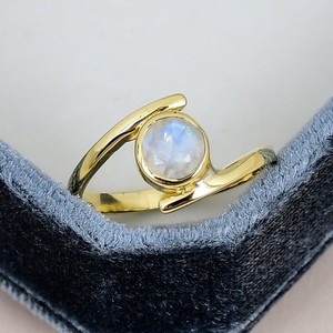 Authentic Moonstone Round Ring 6mm Gold Plated June Birthstone Minimalist Statement Ring