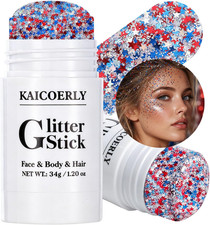 Face Body Glitter Stick, Red White and Blue Star Sequins  Holographic Patriotic