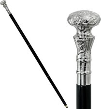 Vintage Antique Walking Cane Wooden Walking Stick Silver Brass Handle Knob Gi...