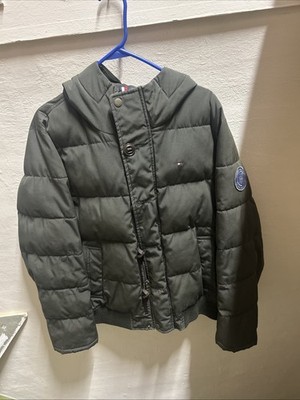 Tommy Hilfiger Green Winter Hooded Parka Sized Med Zipper and Button Front