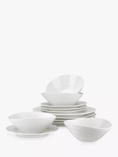 Image of 12Pc White Dinnerware Set Plates Bowls Modern Elegant Kitchen Tableware
